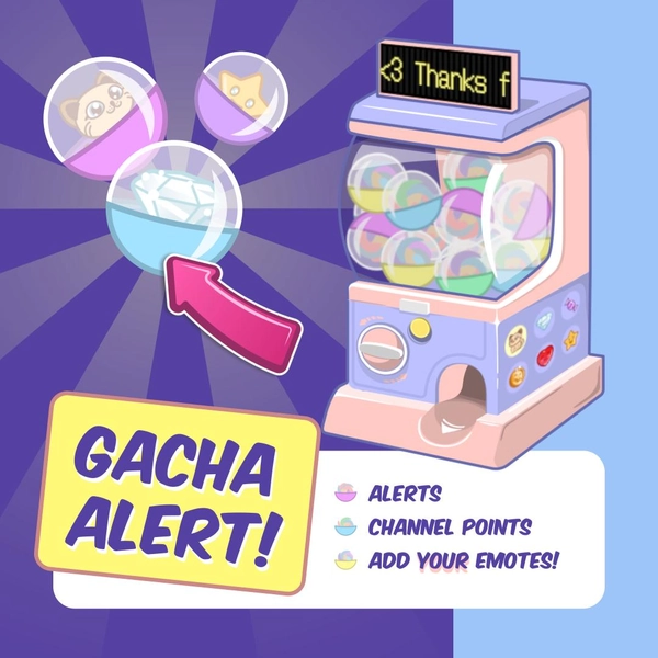 Capsule Craze Gacha Machine Alert & Channel Point Alert for Twitch Streamers and Vtubers, compatible with StreamElements and Streamlabs