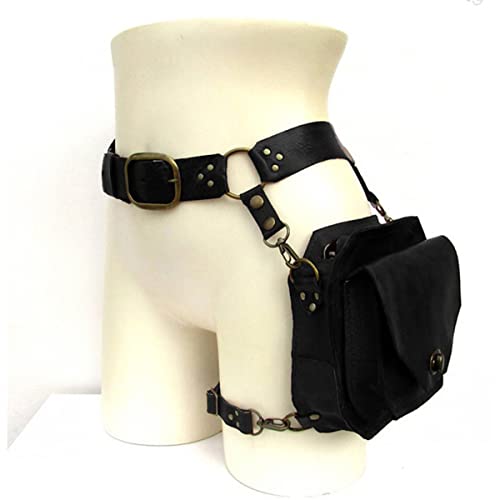 LXQLLJJD Mittelalterliche Lederring Gürteltasche Mit Nieten, Steampunk Cross-Leg-Tasche Für Damen, Verstellbare Umhängetasche, Reittasche Geeignet Für Rollenspiele Und Tägliche Reisen - Black Schwarz