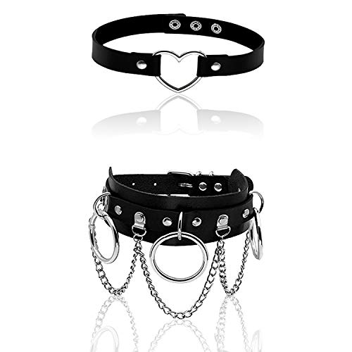 HIQE-FL Leder Choker,Choker Gothic Nieten,Choker Halsband Gothic,Choker Gothic Leder,Choker Gothic,Choker Halskette Gothic,Punk Lederhalsband - A