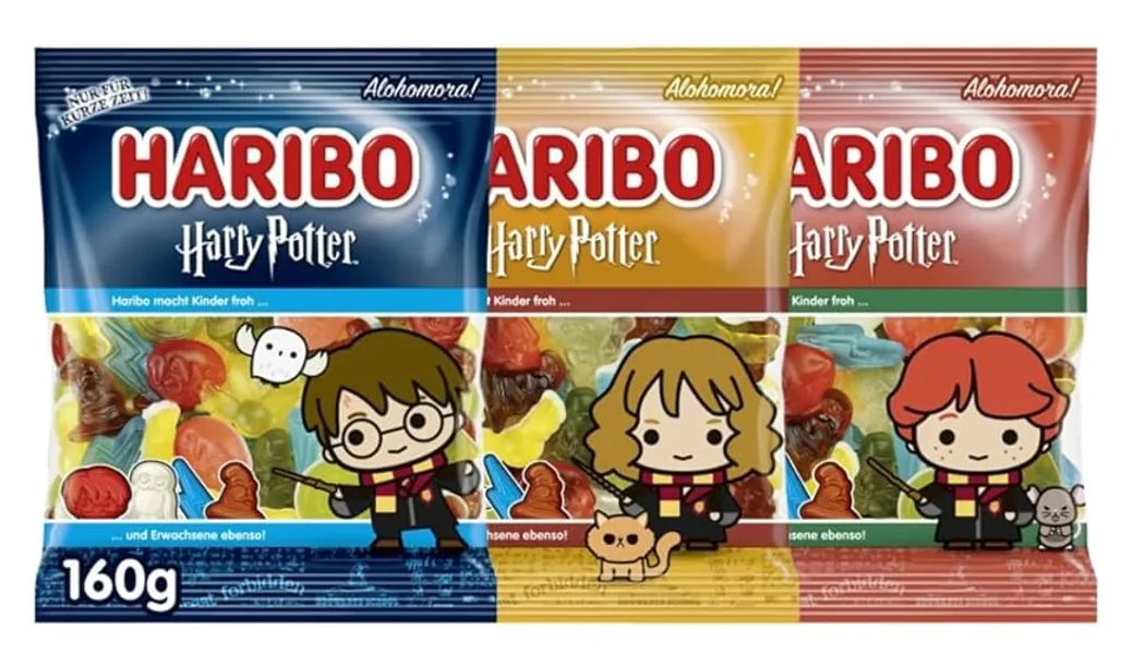 HARIBO Harry Potter Gummibärchen | Limitierte Edition mit Harry, Hermine & Ron | 3x 160g Fruchtgummis | Magischer Snack für Harry Potter Fans