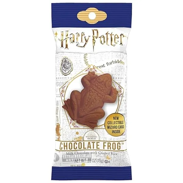 Jelly Belly Harry Potter Schokofrosch 15g mit Sammelkarte von berühmten Hexen und Zauberern, Milchschokolade mit Puffreis