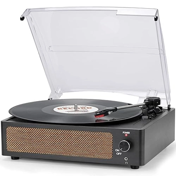 Vinyl Record Player with Speakers Vintage Turntable for Vinyl Records Belt-Driven Turntable Support 3-Speed, Wireless Playback, Headphone, AUX-in, RCA Line LP Vinyl Players for Sound Enjoyment Black