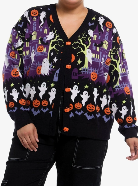Social Collision Halloween Haunted House Girls Cardigan Plus Size
