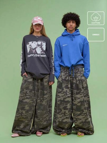 COUREZ Low Rise Baggy Balloon Fit Camo Trousers /Y2K Casual Cotton Fall Women Clothes Winter Clothes For Women Wide Leg Pants