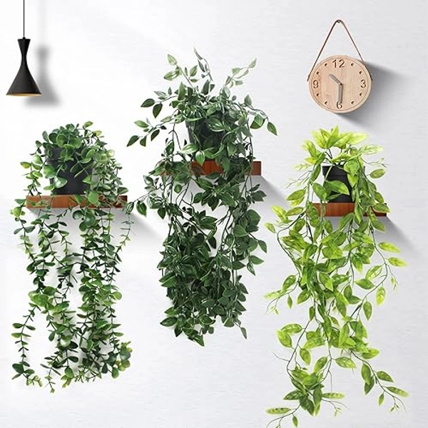 INSANYJ Artificial Plants Indoor Outdoor, 3 Packs Fake Plants, Artificial Hanging Plants Fake Ivy With Pots Home Decor for Wedding, Party, Home Garden Bathroom Wall Decoration