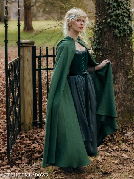 Green Linen Renaissance Cloak | Dark Green Forest Linen Cloak Medieval Hobbit Cape Cosplay Witch Wizard LARP Fairy Elf