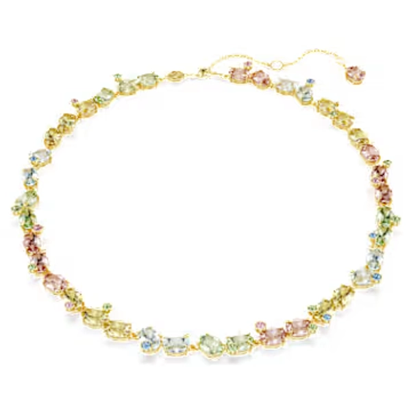 Gema Tennis necklace, Mixed cuts, Multicolored, Gold-tone plated