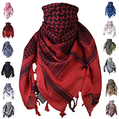 Shemagh scarf men & women tactical 100% cotton military head neck wrap shawl motorcycle hiking paintball face mask 42”x42” - Red/Black