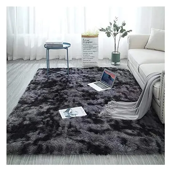 Blivener Luxury Shaggy Soft Area Rug Tie-Dyed Faux Fur Indoor Fluffy Non-Slip Rugs Modern Home Decor For Bedroom,Kidsroom,Living Room DARK GREY 160X200 CM