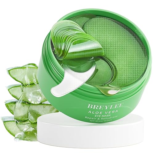 BREYLEE Aloe Vera Eye Masks - 60 Pcs - Reduce Puffy Eyes & Dark Circles, Firm & Improve Under Eye Skin, Pure Natural Extracts for Youthful Appearance & Reduction of Fine Lines and Wrinkles. - Springgreen