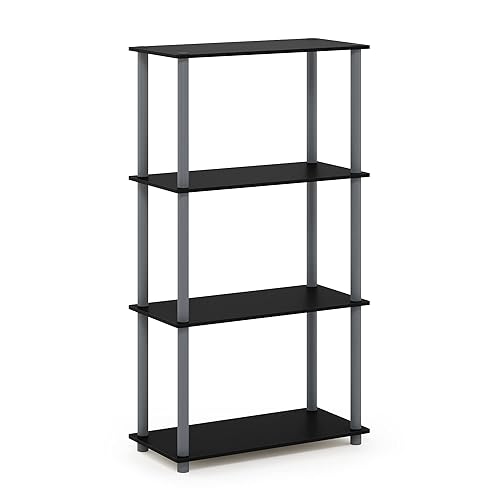 Furinno (99557BK/GY) Turn-N-Tube 4-Tier Multipurpose Shelf Display Rack - Black/Grey - Black/Grey - 4-Tier Round Tube