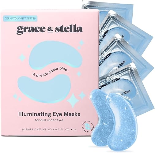grace & stella Award Winning Under Eye Mask Reduce Dark Circles, Puffy Eyes, Undereye Bags, Wrinkles, Gel Under Eye Patches, Birthday Gifts for Women - Vegan Cruelty-Free Self Care (24 Pairs, Blue) - Blue (24 Pairs)
