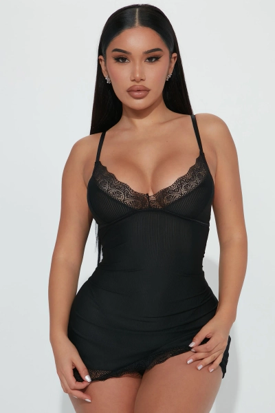 Never Ever Ribbed Lingerie - Black