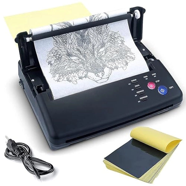 Sacnahe Tattoo Transfer Stencil Machine Copier Printer Thermal Tattoo Kit Copier Printer With 20pcs Tattoo Stencil Transfer Paper, Black（ Not Wireless）
