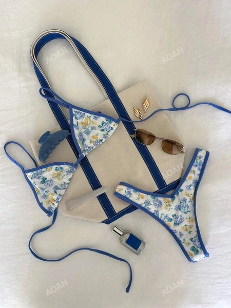 Women Floral Print Cute Bikini Swimsuit Set For Summer Beach