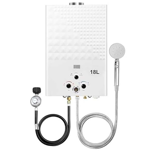 Tankless Water Heater Propane 4.74GPM 18L Outdoor Portable GasHot Water Heater Instant Propane Water Heater with Digital Display Multi-Protection for Camping Trips Boat