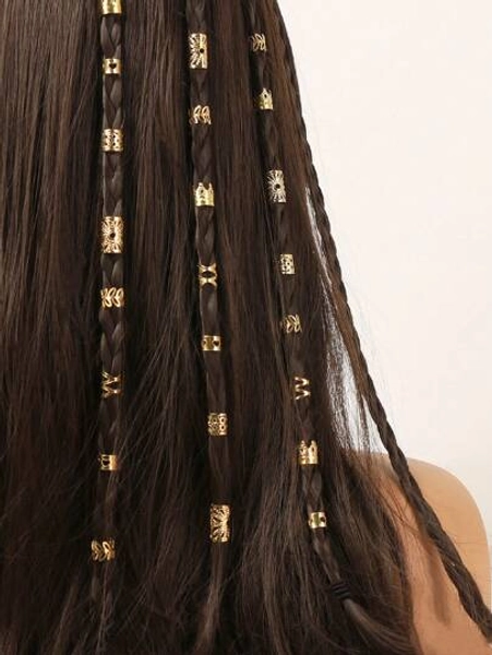 60pcs Mixed Gold Color Dreadlocks Hair Accessories, Suitable For Streetwear, Parties, Braids, Women's Mixed 6 Patterns Hair Rings