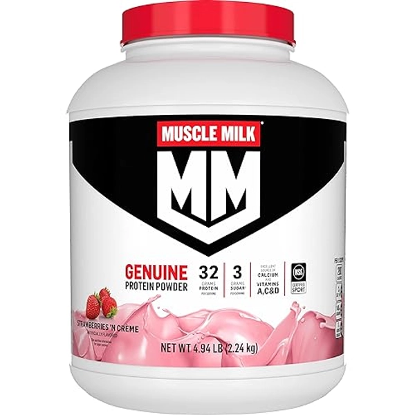 Muscle Milk Genuine Protein Powder, Strawberries 'N Crème, 32g Protein, 4.94 Pound