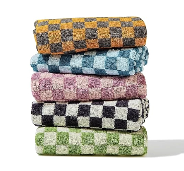 Madi-Cadi Hand Towels 5 Pack - Cotton Face Towels Soft, Absorbent, and Decorative Checkered Design for Bathroom, Kitchen, Gym, and Spa - 13 x 29 Inches for Any Occasion