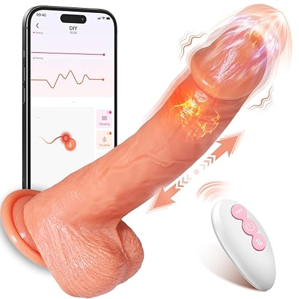 Dildo Thrusting Dildos Realistic Vibrator - Vibrators Adult Sex Toys for Women，Silicone 8 inch Suction Cup Dildo Fake Penis Anal G-spot Stimulator and Couple Pleasure with 5 Thrusting & Vibrating Mode