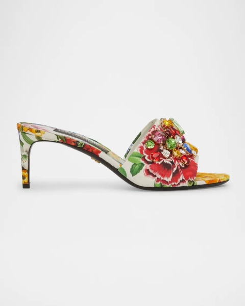 Keira Floral Jeweled Mule Sandals