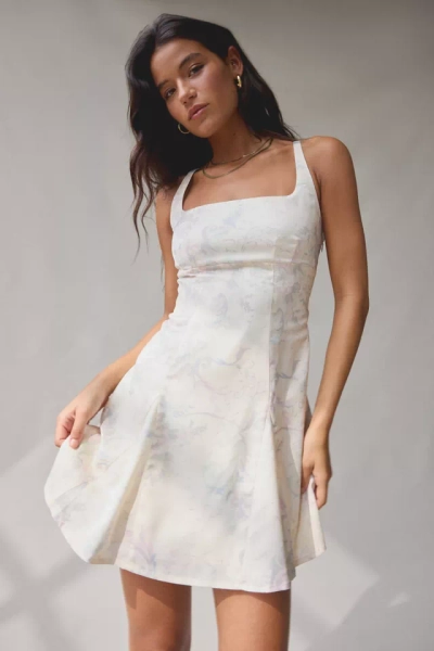 UO Liv Satin Fit-And-Flare Keyhole Open Back Mini Dress