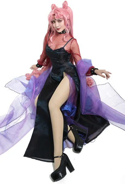 Exclusive Sailor Moon Goth Black Lady Chibiusa Tsukino Cosplay Costume Dress