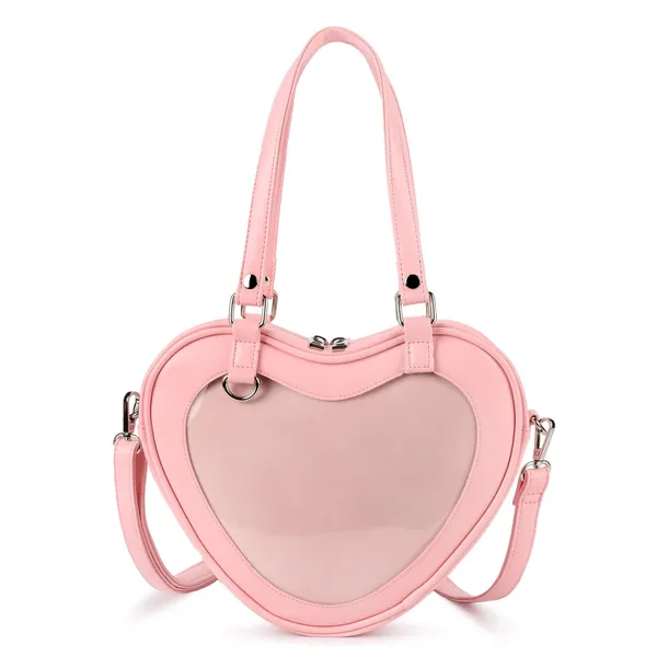 STEAMEDBUN Ita Bag Crossbody Heart Shaped Purse for Anime Pins Display - Pink