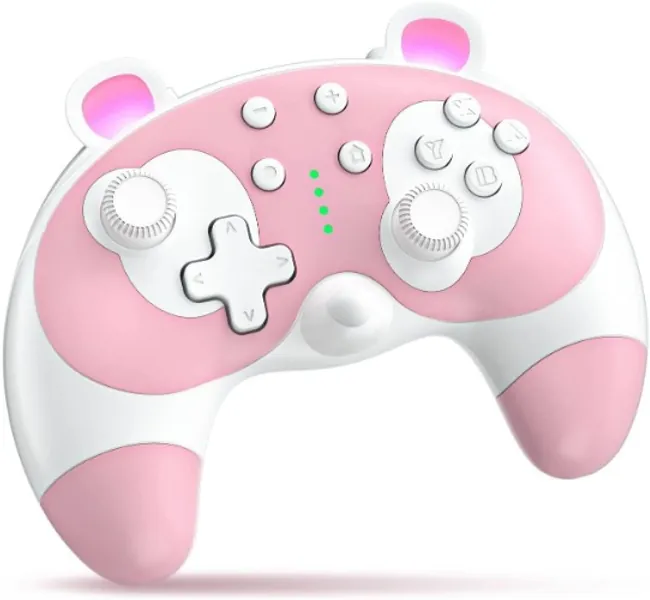 Wireless Controller for Nintendo Switch, PowerLead Cute Raccoon Animal Pro Gamepad for Nintendo Switch with 6 Axis/ Turbo/ Motion Control/ Wake-up Function, Adjustable Vibration Pink - M Pink
