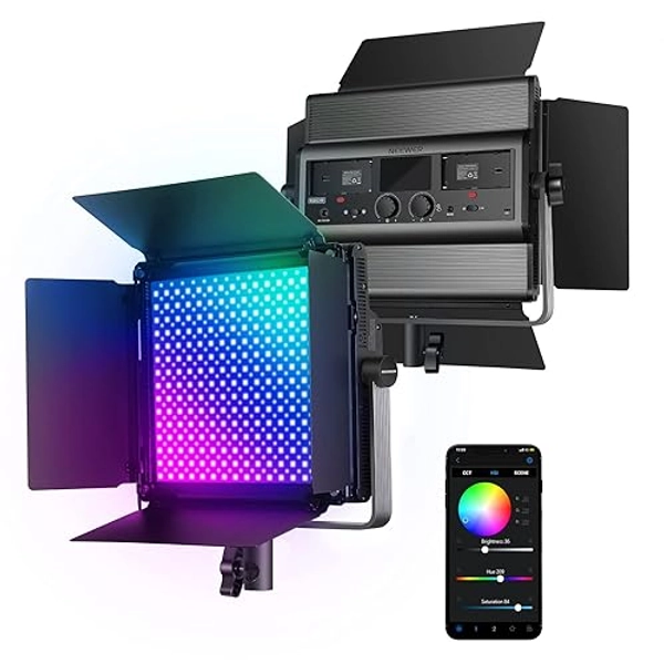 NEEWER RGB1200 60W RGB LED Video Light with APP & 2.4G Control, 22000 Lux@0.5m/1% Precise Min Dimming/360° RGB/CRI 97+/TLCI 98+/2500K-8500K/18 Light Scenes for Studio Lighting Photography Videography