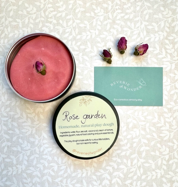 Rose Garden Play Dough: Natural, Handmade, Pink Color, Pure Essential Oil, Biodegradable, Eco-Friendly