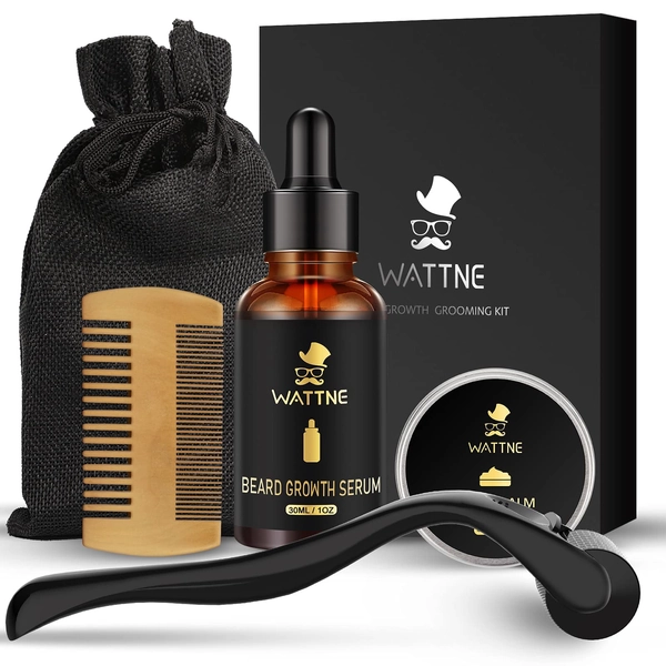 Beard Growth Kit,Beard Roller for Beard Growth,Beard Roller for Hair Growth for Men,100% Natural Ingredients Beard Oil Serum, Stimulate Promote Beard Mustache and Hair Regrowth - Gifts for Men Him Dad Father Boyfriend(5 in 1)