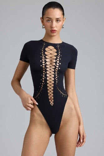 Lace-Up Bodysuit in Black | XS/S