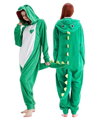 Loiahoer Unisex Adults Green Dragon Onesie Costume Pajamas Dinosaur Halloween Cosplay Costume Novelty Animal Christmas Pajamas Set for Family&Couples - L - Green