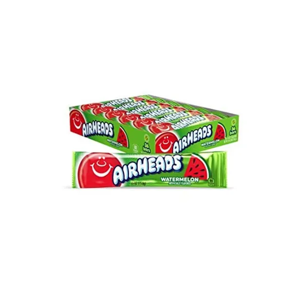 
                            Airheads Candy, Individually Wrapped Full Size Bars, Watermelon, Bulk Taffy, Non Melting, Party, 0.55 oz (Pack of 36)
                        