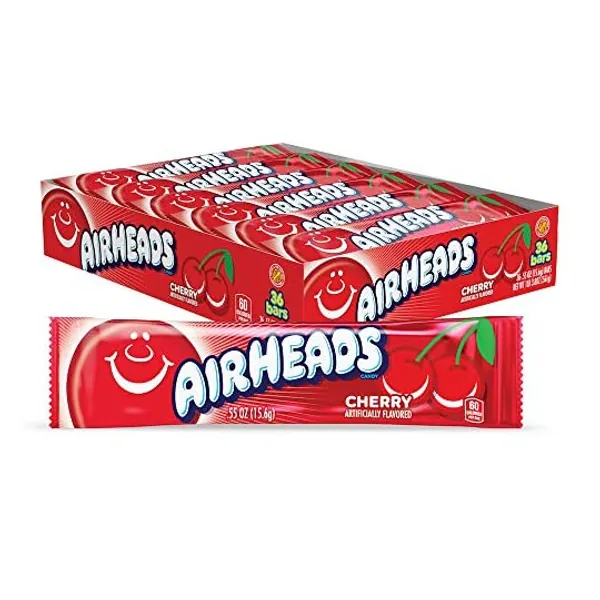 
                            Airheads Candy, Individually Wrapped Full Size Bars, Cherry, Bulk Taffy, Non Melting, Party, 0.55 oz (Pack of 36)
                        