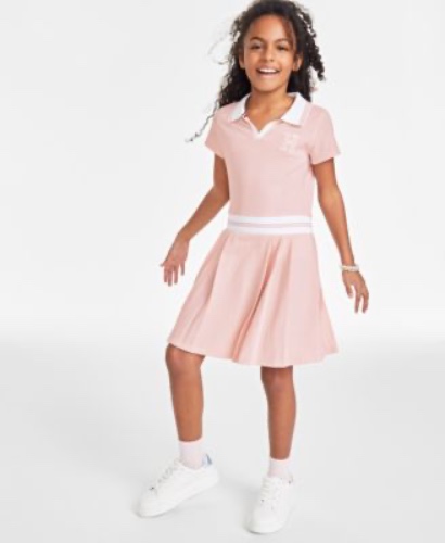 Big Girls Tipped Ribbed Short Sleeve Polo Dress