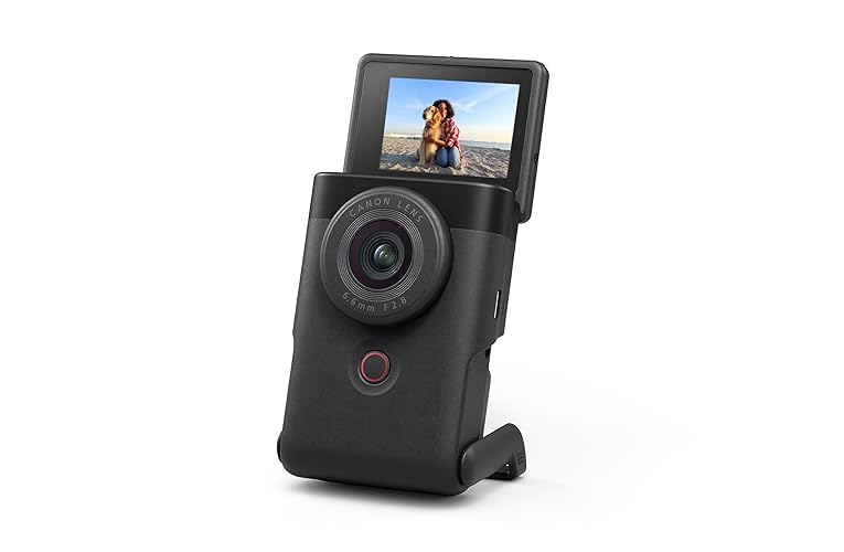 Canon PowerShot V10 Camera, Content Creator Compact Vlogging Camera, Fixed 19mm Wide-Angle Lens, 4K Video, Face Detection, Built-in Microphone, Live Streaming, Built-in Stand, Black - Black