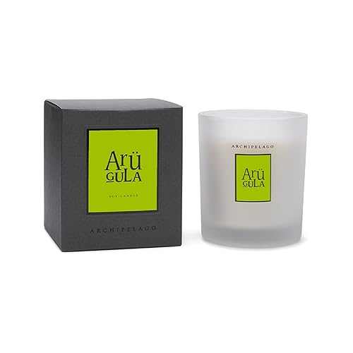 Archipelago Botanicals Hand-Poured Soy Wax Blend Scented Candle with Fragrance Oils, Lead-Free Cotton Wicks, Glass Candle Jar with Gift Box, Burns Approx. 60 Hours, Arugula, 10 Oz. - Arugula