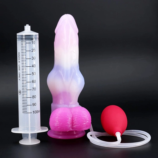 Dog Dildo Silicone 8.19'' Realistic Animal Squirting Dildos with Suction Cup Dragon Dildo Canine Dildo Anal Toys for Couples Women (Pink)