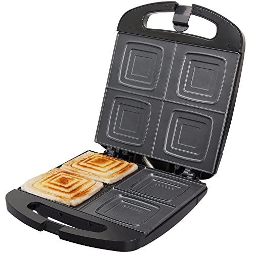Jata SW546 Sandwichera con Placas Antiadherentes, 4 sándwiches enteros XXL, Sellado perfecto, Tostado rápido y uniforme, 1500 W, Fácil limpieza, Almacenaje vertical - Negro