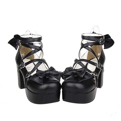 Japanese Lolita Party Shoes Criss Cross High Heels Ankle Strap Dress Pumps - 10.5 - Black