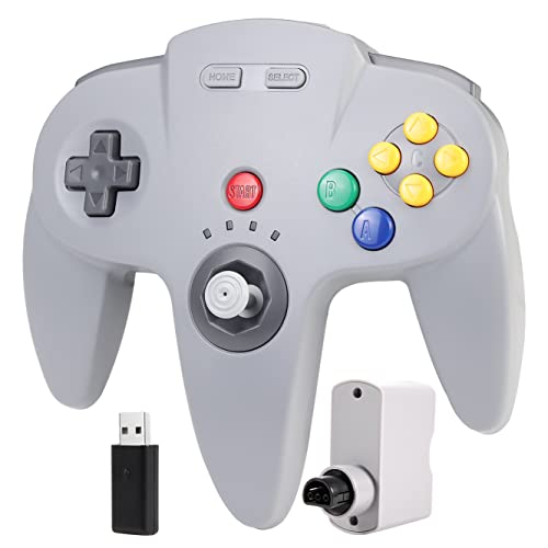 2.4 GHz Wireless N64 Switch Online Controller, USB Receiver & N64 Receiver, Compatible with Windows PC Laptop iOS Mac Raspberry Pi, N64 / Switch Online/NSO - (Rechargeable) (Plug and Play) Gray - Gray