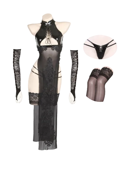Premium: "Extravagant Smoke" Cheongsam - M / Black Smoke