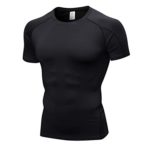 Yishengwan Compression Tops for Men Short Sleeve Running T-Shirts Quick Dry Base Layer Top for Gym Sports Fitness Workout Cycling Training - S - Black