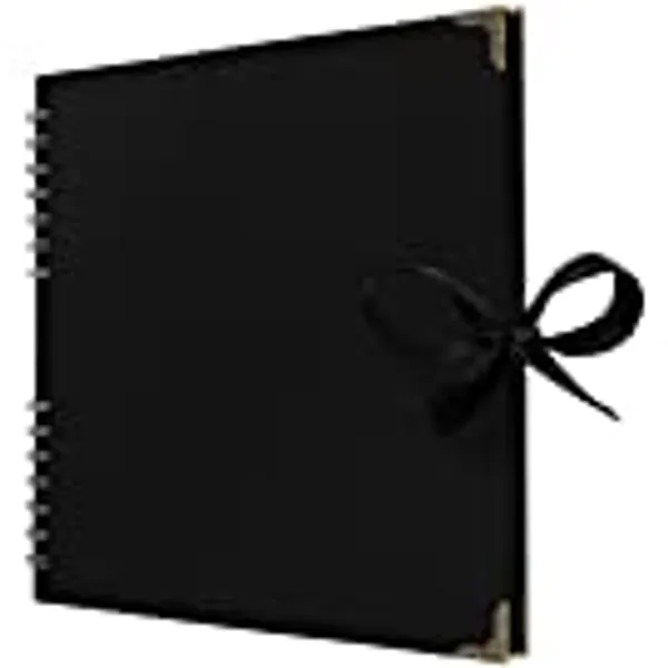 Bstorify 10 x 10 Inches Scrapbook Album For 4 x 6, 8 x 10 Pictures, 70 Pages Black Thick 250gsm Kraft Paper Corner Protectors, Ribbon Closure - Ideal for Your Scrapbooking, Art & Craft Projects