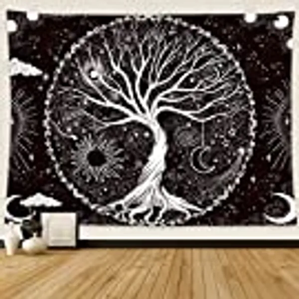 Wonrizon Tree of Life Tapestry,Black and White Galaxy Space Tapestries Aesthetic Psychedelic Wall Hanging decor for Living Room Bedroom (51.2" x 59.1")