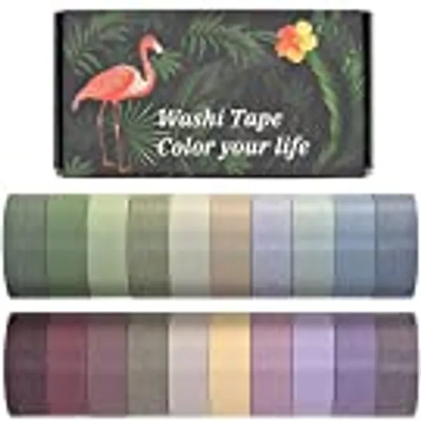 MOOKER 20 Rolls Washi Tape Set, Colored Masking Tape, Decorative Nature Colored Tapes for Arts, DIY Crafts, Bullet Journals, Scrapbooking - 15mm Wide
