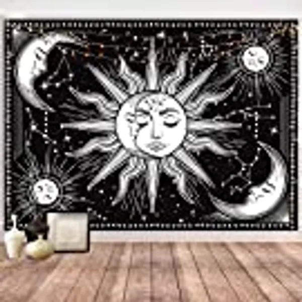 HOTMIR Wall Tapestry Black and White - Aesthetic Tapestry Wall Hanging Moon Tapestry as Wall Art for Bedroom, Living Room, Dorm Decor - Printed Without Fringe (51.2x59.1 Inches, 130x150 cm)