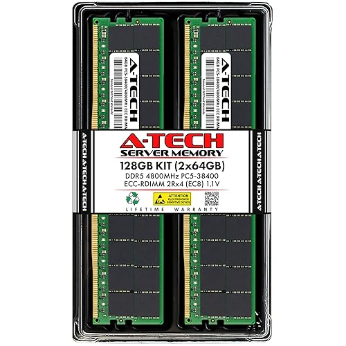 A-Tech 128GB Kit (2x64GB) DDR5 4800MHz PC5-38400 ECC RDIMM 2Rx4 (EC8 10x4) Dual Rank 1.1V ECC Registered DIMM 288-Pin Server RAM Memory Upgrade Modules (A-Tech Enterprise Series) - 64GB | 2Rx4 EC8 - 4800MHz (PC5-38400) - 2 Module Kit